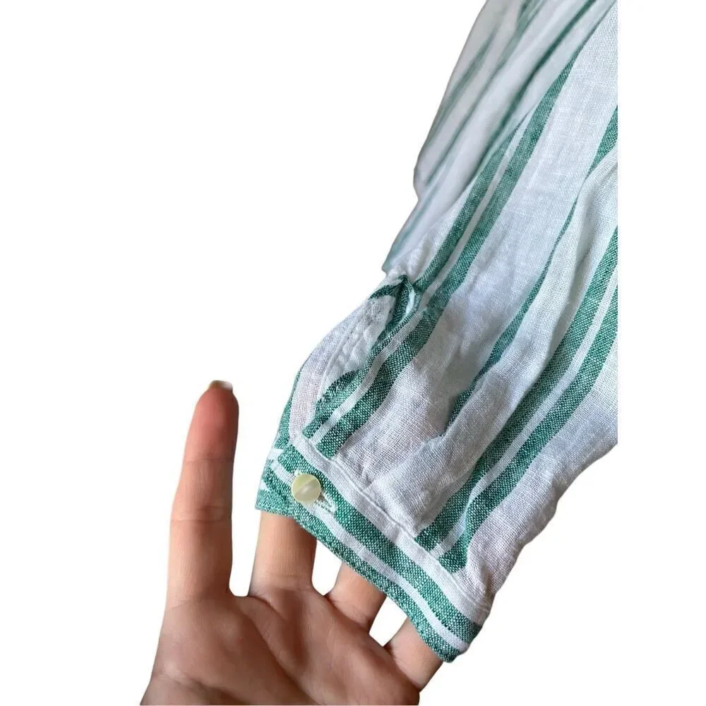 NEW RAILS Jasmine Dress Size L Green White Linen Blend Mini Long Sleeve - Picture 11 of 12